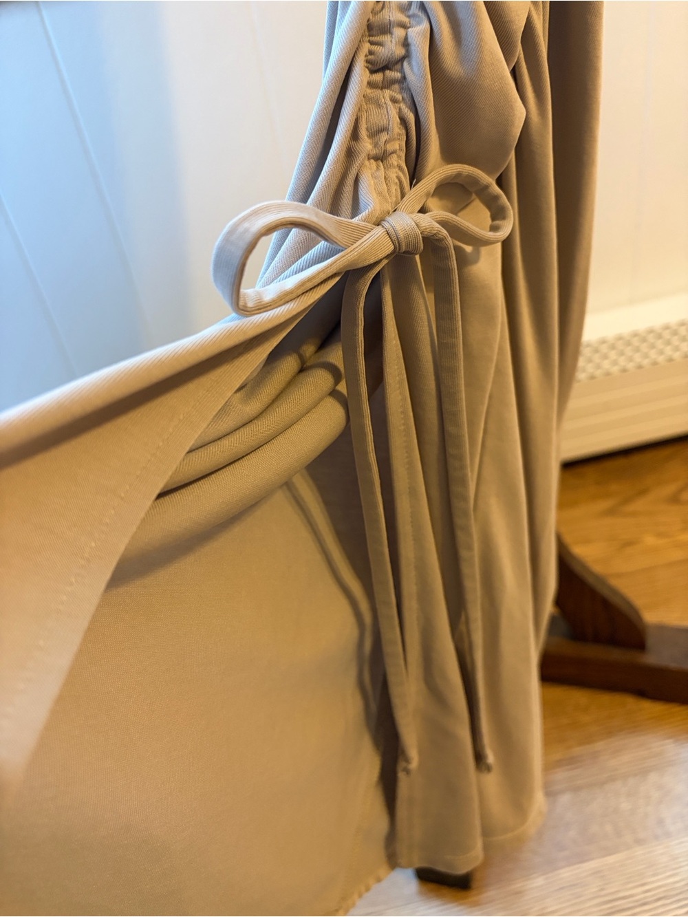 Express Light Beige Ruched Side-Tie Midi Skirt - Picture 2 of 9